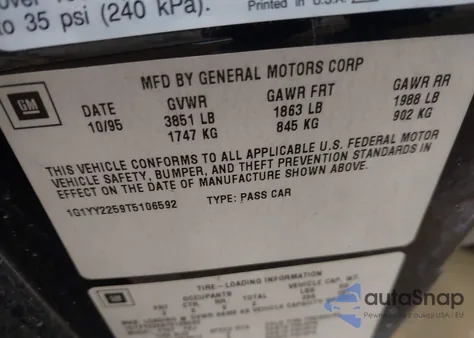 1996 Chevrolet Corvette из США, поврежденный, VIN 1G1YY2259T5106592